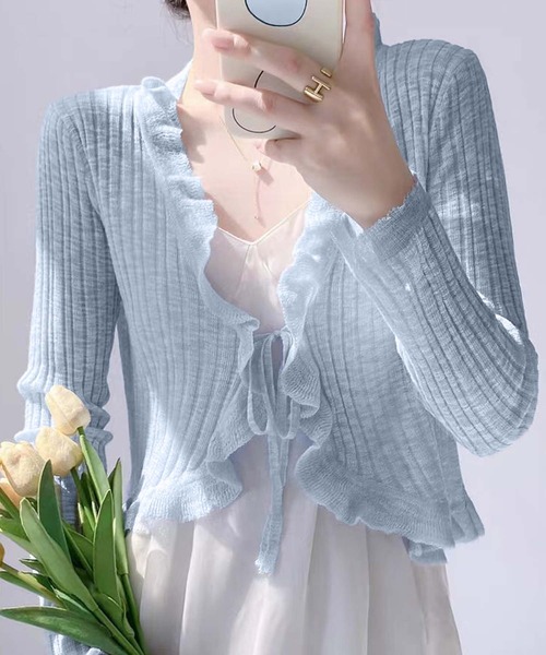 aimoha（アイモハ）の「フリルシアーボレロカーディガン (SS)（カーディガン/ボレロ・レディース・ブルー/ピンク/ホワイト/パープル/ベージュ/ブラック・MEDIUM）」の5枚目の写真