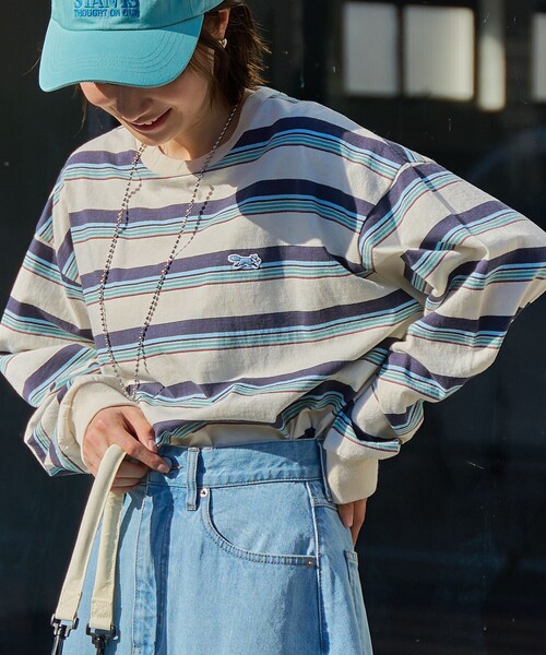PENNEYS（ぺニーズ）の「Penneys（ぺニーズ）別注アソートボーダーロングスリーブTシャツ（Tシャツ/カットソー・レディース・オフホワイト/ナチュラル/ライトブルー/ベージュ/ネイビー/ワインレッド・M/L）」の2枚目の写真