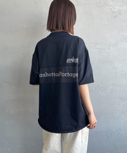 tシャツ 「MANHATTAN PORTAGE/マンハッタンポーテージ」 別注 メッシュ切替 バックプリントTシャツ レディース メンズ MANHATTAN PORTAGE/マンハッタンポーテージ] 別注 メッシュ切替