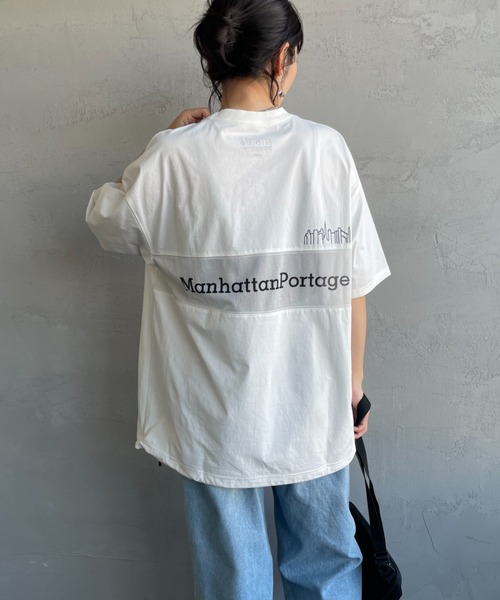 tシャツ 「MANHATTAN PORTAGE/マンハッタンポーテージ」 別注 メッシュ切替 バックプリントTシャツ レディース メンズ Manhattan Portage tシャツ 「MANHATTAN PORTAGE/マンハッタン