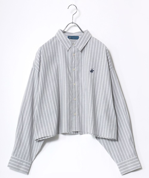 BEVERLY HILLS POLO CLUB（ビバリーヒルズポロクラブ）の「BEVERLY HILLS POLO CLUB クロップドオーバーシャツ/ショート丈/無地/ストライプ（シャツ/ブラウス・レディース・レッド系その他/グリーン/ブルー系その他2/グレー系その他/ブラック系その他/オフホワイト/ブルー系その他/グリーン系その他/イエロー・S）」の4枚目の写真