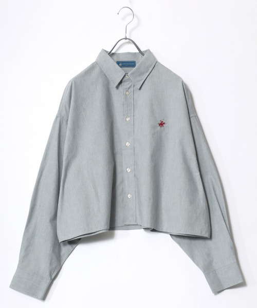 BEVERLY HILLS POLO CLUB（ビバリーヒルズポロクラブ）の「BEVERLY HILLS POLO CLUB クロップドオーバーシャツ/ショート丈/無地/ストライプ（シャツ/ブラウス・レディース・レッド系その他/グリーン/ブルー系その他2/グレー系その他/ブラック系その他/オフホワイト/ブルー系その他/グリーン系その他/イエロー・S）」の12枚目の写真