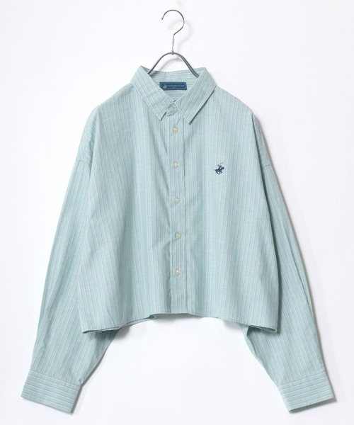 BEVERLY HILLS POLO CLUB（ビバリーヒルズポロクラブ）の「BEVERLY HILLS POLO CLUB クロップドオーバーシャツ/ショート丈/無地/ストライプ（シャツ/ブラウス・レディース・レッド系その他/グリーン/ブルー系その他2/グレー系その他/ブラック系その他/オフホワイト/ブルー系その他/グリーン系その他/イエロー・S）」の18枚目の写真