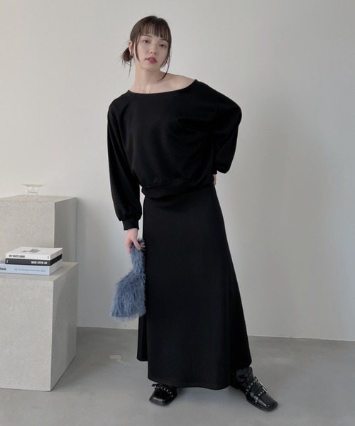 bita.（ビタ）の「ダンボールニットロングスカート（スカート・レディース・グレー/ブラック・MEDIUM/LARGE）」の4枚目の写真