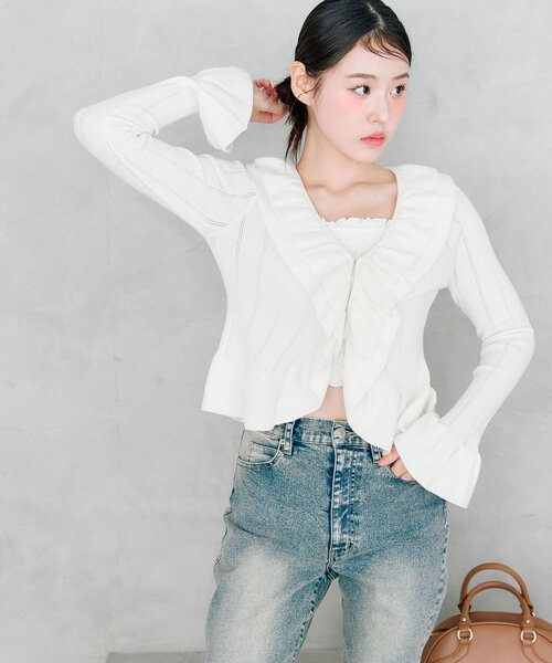 OLIVE des OLIVE（オリーブデオリーブ）の「ラッフルカーデ（カーディガン/ボレロ・レディース・モカ/ピンク/オフホワイト・FREE）」の18枚目の写真