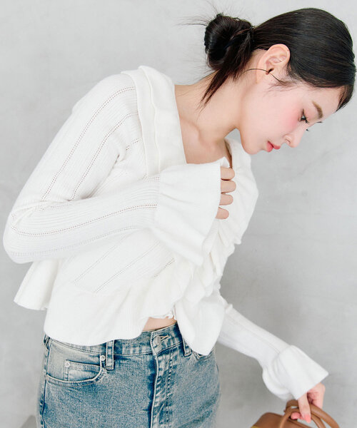 OLIVE des OLIVE（オリーブデオリーブ）の「ラッフルカーデ（カーディガン/ボレロ・レディース・モカ/ピンク/オフホワイト・FREE）」の19枚目の写真