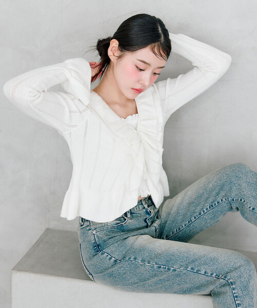 OLIVE des OLIVE（オリーブデオリーブ）の「ラッフルカーデ（カーディガン/ボレロ・レディース・モカ/ピンク/オフホワイト・FREE）」の20枚目の写真