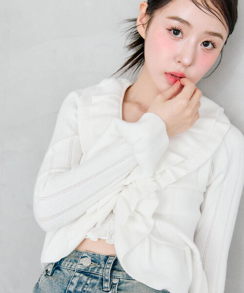 OLIVE des OLIVE（オリーブデオリーブ）の「ラッフルカーデ（カーディガン/ボレロ・レディース・モカ/ピンク/オフホワイト・FREE）」の22枚目の写真