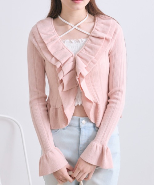OLIVE des OLIVE（オリーブデオリーブ）の「ラッフルカーデ（カーディガン/ボレロ・レディース・モカ/ピンク/オフホワイト・FREE）」の12枚目の写真