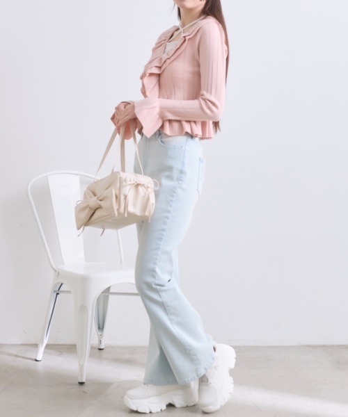 OLIVE des OLIVE（オリーブデオリーブ）の「ラッフルカーデ（カーディガン/ボレロ・レディース・モカ/ピンク/オフホワイト・FREE）」の13枚目の写真