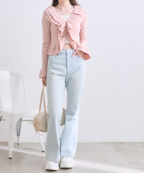 OLIVE des OLIVE（オリーブデオリーブ）の「ラッフルカーデ（カーディガン/ボレロ・レディース・モカ/ピンク/オフホワイト・FREE）」の14枚目の写真