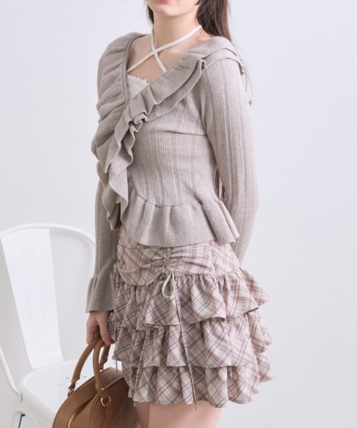 OLIVE des OLIVE（オリーブデオリーブ）の「ラッフルカーデ（カーディガン/ボレロ・レディース・モカ/ピンク/オフホワイト・FREE）」の5枚目の写真