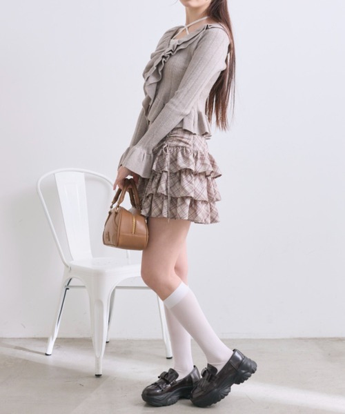 OLIVE des OLIVE（オリーブデオリーブ）の「ラッフルカーデ（カーディガン/ボレロ・レディース・モカ/ピンク/オフホワイト・FREE）」の6枚目の写真