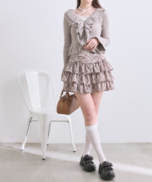 OLIVE des OLIVE（オリーブデオリーブ）の「ラッフルカーデ（カーディガン/ボレロ・レディース・モカ/ピンク/オフホワイト・FREE）」の7枚目の写真