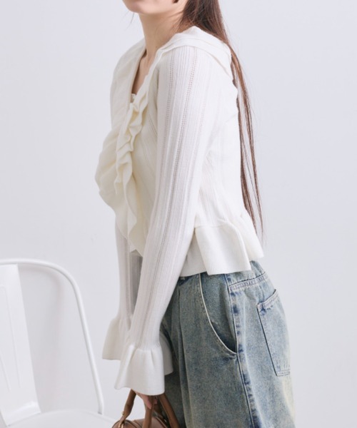 OLIVE des OLIVE（オリーブデオリーブ）の「ラッフルカーデ（カーディガン/ボレロ・レディース・モカ/ピンク/オフホワイト・FREE）」の9枚目の写真