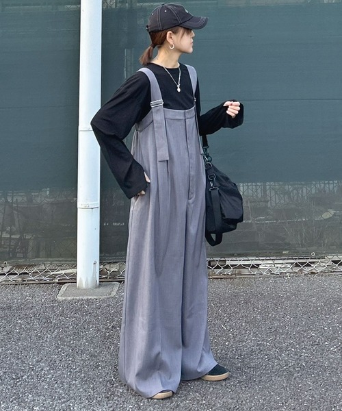 CORNERS by KR（コーナーズバイケーアール）の「【CORNERS by KR】ワイドサロペット（サロペット/オーバーオール・レディース・モカ/ブラック/グレー・M）」の3枚目の写真