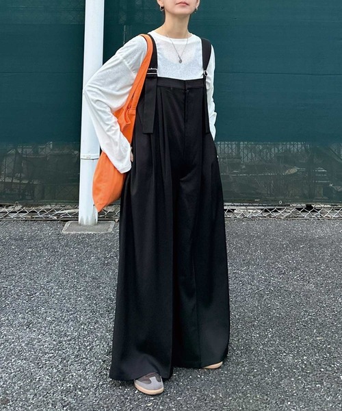 CORNERS by KR（コーナーズバイケーアール）の「【CORNERS by KR】ワイドサロペット（サロペット/オーバーオール・レディース・モカ/ブラック/グレー・M）」の2枚目の写真