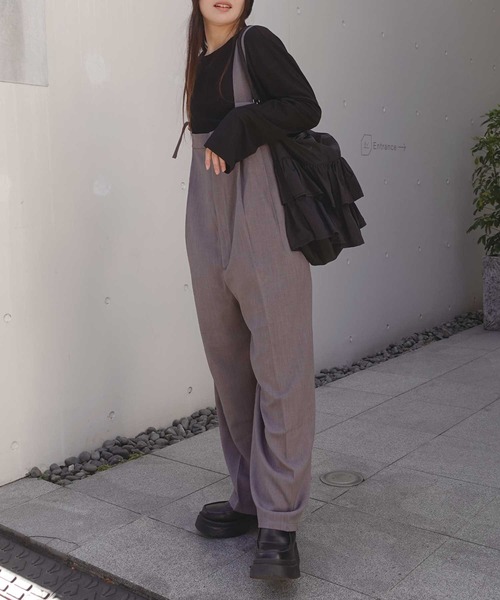 CORNERS by KR（コーナーズバイケーアール）の「【CORNERS by KR】ワイドサロペット（サロペット/オーバーオール・レディース・モカ/ブラック/グレー・M）」の4枚目の写真