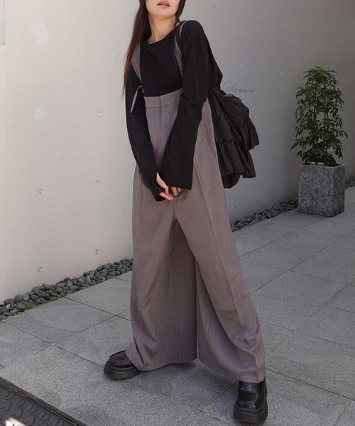 CORNERS by KR（コーナーズバイケーアール）の「【CORNERS by KR】ワイドサロペット（サロペット/オーバーオール・レディース・モカ/ブラック/グレー・M）」の6枚目の写真