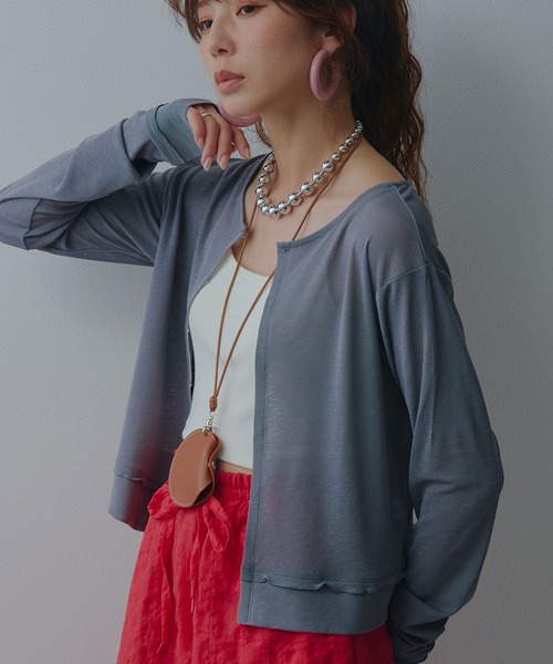 bohmal(ボマール)の「前後2WAYシアーホックカーディガン(Tシャツ/カットソー・レディース・ブラック/ライム/ホワイト/グレー・FREE)」の3枚目の写真