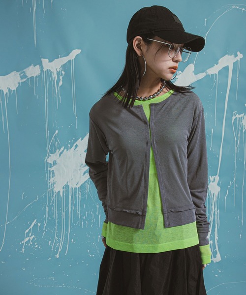 bohmal(ボマール)の「前後2WAYシアーホックカーディガン(Tシャツ/カットソー・レディース・ブラック/ライム/ホワイト/グレー・FREE)」の20枚目の写真