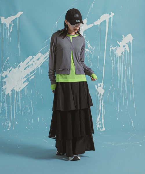 bohmal(ボマール)の「前後2WAYシアーホックカーディガン(Tシャツ/カットソー・レディース・ブラック/ライム/ホワイト/グレー・FREE)」の16枚目の写真