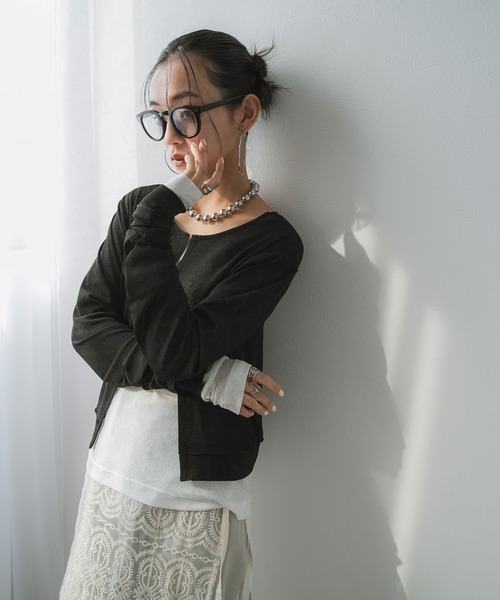 bohmal(ボマール)の「前後2WAYシアーホックカーディガン(Tシャツ/カットソー・レディース・ブラック/ライム/ホワイト/グレー・FREE)」の18枚目の写真
