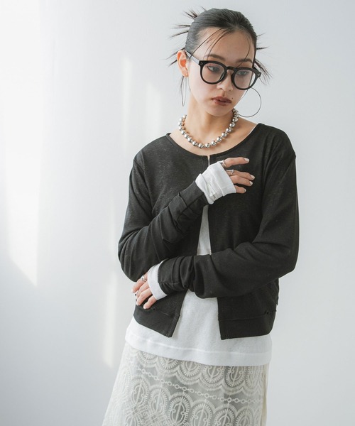 bohmal(ボマール)の「前後2WAYシアーホックカーディガン(Tシャツ/カットソー・レディース・ブラック/ライム/ホワイト/グレー・FREE)」の9枚目の写真