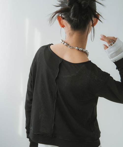 bohmal(ボマール)の「前後2WAYシアーホックカーディガン(Tシャツ/カットソー・レディース・ブラック/ライム/ホワイト/グレー・FREE)」の11枚目の写真