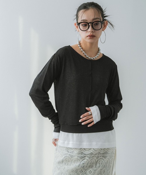 bohmal(ボマール)の「前後2WAYシアーホックカーディガン(Tシャツ/カットソー・レディース・ブラック/ライム/ホワイト/グレー・FREE)」の12枚目の写真