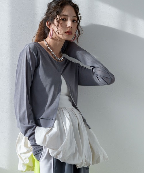 bohmal(ボマール)の「前後2WAYシアーホックカーディガン(Tシャツ/カットソー・レディース・ブラック/ライム/ホワイト/グレー・FREE)」の22枚目の写真