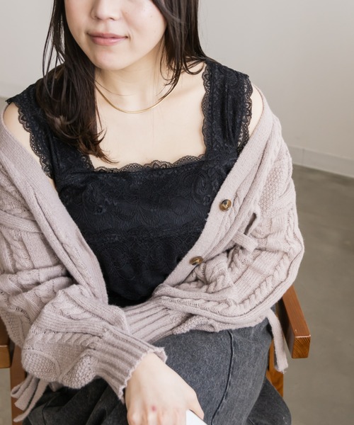 CLETTE(クレット)の「スクエアネックレースタンクトップ(タンクトップ・レディース・オフホワイト/ブラック・3L/LL/5L/4L)」の1枚目の写真