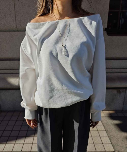esutoreja(エストレジャ)の「オフショルリブスリーブトップス(Tシャツ/カットソー・レディース・ブラック/ホワイト/チャコール・FREE)」の13枚目の写真