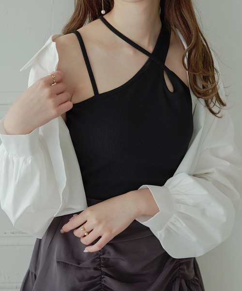 Ambre Neige(アンブルネージュ)の「asymmetry camisole / アシメカップ付きキャミソール(キャミソール・レディース・ブラック/グレー/アイボリー・FREE)」の2枚目の写真