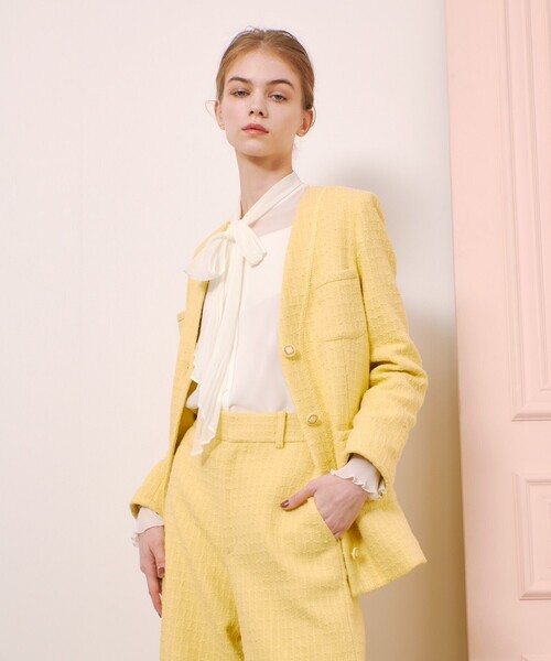 LOULOU WILLOUGHBY(ルルウィルビー)の「【LOULOU WILLOUGHBY】スラブツイードロングジャケット(その他アウター・レディース・イエロー/オフホワイト・1/2)」の17枚目の写真