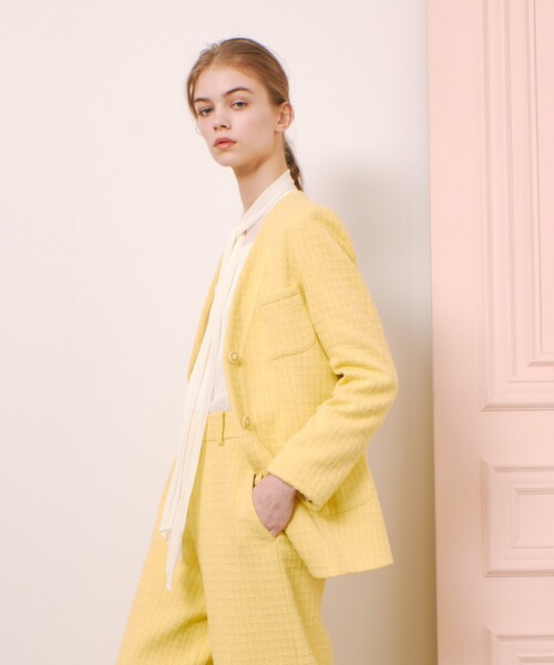 LOULOU WILLOUGHBY(ルルウィルビー)の「【LOULOU WILLOUGHBY】スラブツイードロングジャケット(その他アウター・レディース・イエロー/オフホワイト・1/2)」の18枚目の写真
