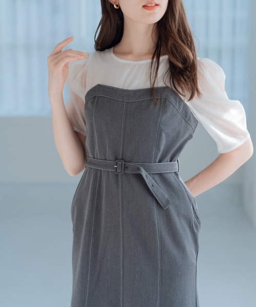 セール】2025春夏新作 ドッキングシャンブレーワンピース（ワンピース