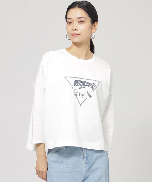 EVEX by KRIZIA(エヴェックスバイクリツィア)の「【ウォシャブル】イニシャルパンサープリントカットソー(Tシャツ/カットソー・レディース・イエロー/ブルー系その他2/ダークネイビー/オフホワイト・40)」の2枚目の写真