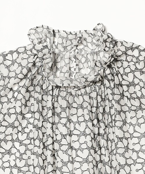 フラワープリント フリルネック ノースリーブワンピース（ワンピース