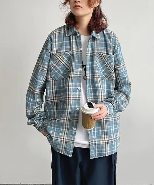 WARAIJOGO(ワライジョウゴ)の「【WARAIJOGO】ルーズシルエットネルチェック長袖シャツ/ネルシャツ004(NEZ)(シャツ/ブラウス・レディース・ブルー/イエロー/レッド・FREE)」の17枚目の写真