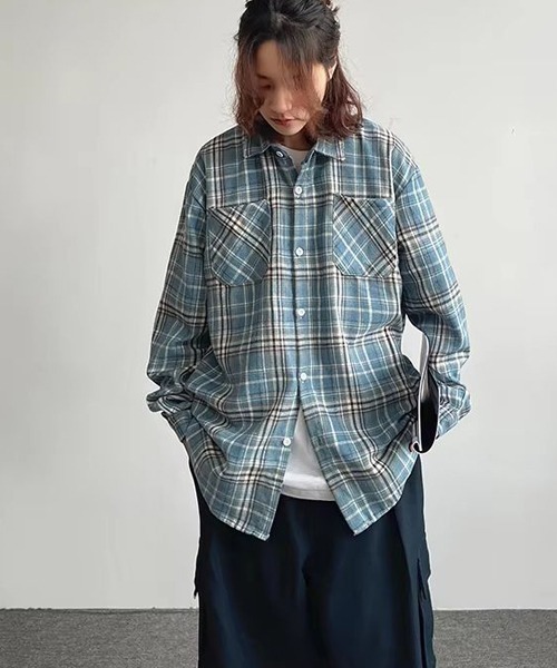 WARAIJOGO(ワライジョウゴ)の「【WARAIJOGO】ルーズシルエットネルチェック長袖シャツ/ネルシャツ004(NEZ)(シャツ/ブラウス・レディース・ブルー/イエロー/レッド・FREE)」の18枚目の写真