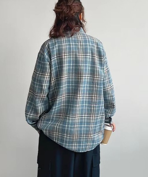 WARAIJOGO(ワライジョウゴ)の「【WARAIJOGO】ルーズシルエットネルチェック長袖シャツ/ネルシャツ004(NEZ)(シャツ/ブラウス・レディース・ブルー/イエロー/レッド・FREE)」の9枚目の写真
