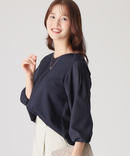 COUP DE CHANCE（クードシャンス）の「【洗える／日本製／袖の異素材使い】ジャージプルオーバー（Tシャツ/カットソー・レディース・ナチュラル/ホワイト/ネイビー・34/36/38/40）」の3枚目の写真