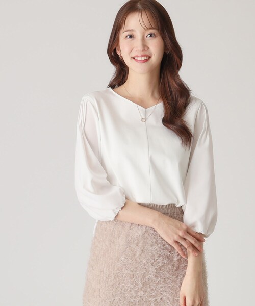 COUP DE CHANCE（クードシャンス）の「【洗える／日本製／袖の異素材使い】ジャージプルオーバー（Tシャツ/カットソー・レディース・ナチュラル/ホワイト/ネイビー・34/36/38/40）」の5枚目の写真
