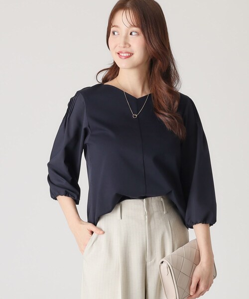 COUP DE CHANCE（クードシャンス）の「【洗える／日本製／袖の異素材使い】ジャージプルオーバー（Tシャツ/カットソー・レディース・ナチュラル/ホワイト/ネイビー・34/36/38/40）」の9枚目の写真