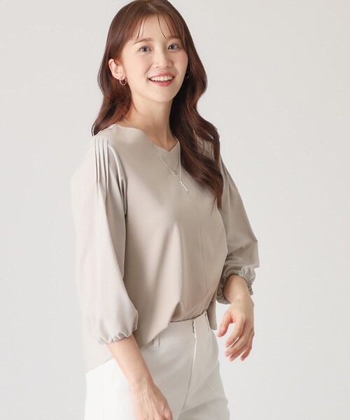 COUP DE CHANCE（クードシャンス）の「【洗える／日本製／袖の異素材使い】ジャージプルオーバー（Tシャツ/カットソー・レディース・ナチュラル/ホワイト/ネイビー・34/36/38/40）」の14枚目の写真