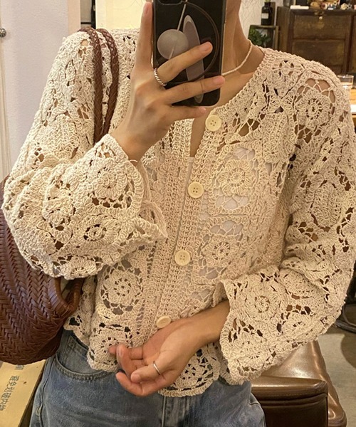 LAFFMO（ラフモ）の「クロシェ編みカーディガン（カーディガン/ボレロ・レディース・ホワイト/ベージュ・F）」の12枚目の写真