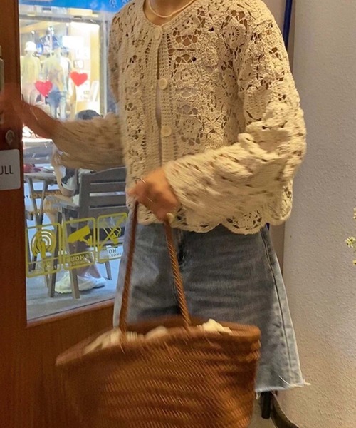 LAFFMO（ラフモ）の「クロシェ編みカーディガン（カーディガン/ボレロ・レディース・ホワイト/ベージュ・F）」の9枚目の写真