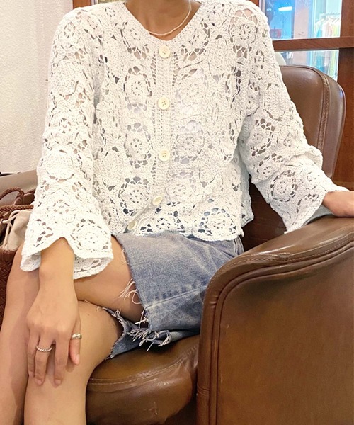 LAFFMO（ラフモ）の「クロシェ編みカーディガン（カーディガン/ボレロ・レディース・ホワイト/ベージュ・F）」の11枚目の写真