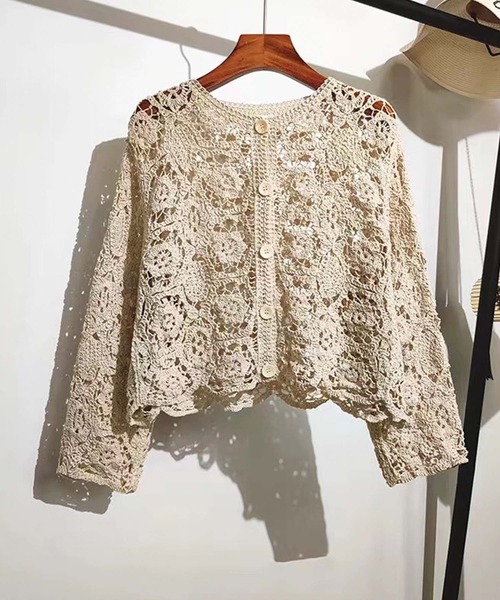 LAFFMO（ラフモ）の「クロシェ編みカーディガン（カーディガン/ボレロ・レディース・ホワイト/ベージュ・F）」の7枚目の写真